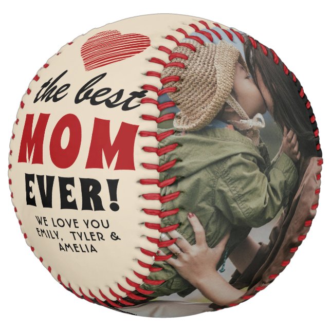 Balle De Softball Meilleure maman Jamais Red Heart Mère`s Day 2 Phot (Incliné)