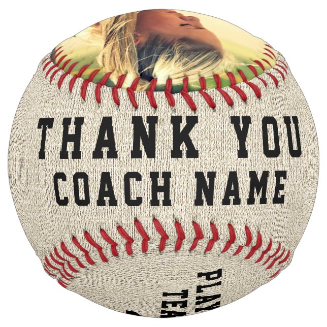 Balle De Softball Merci Coach Équipe Rustique Nom Numéro Photo (Dos)