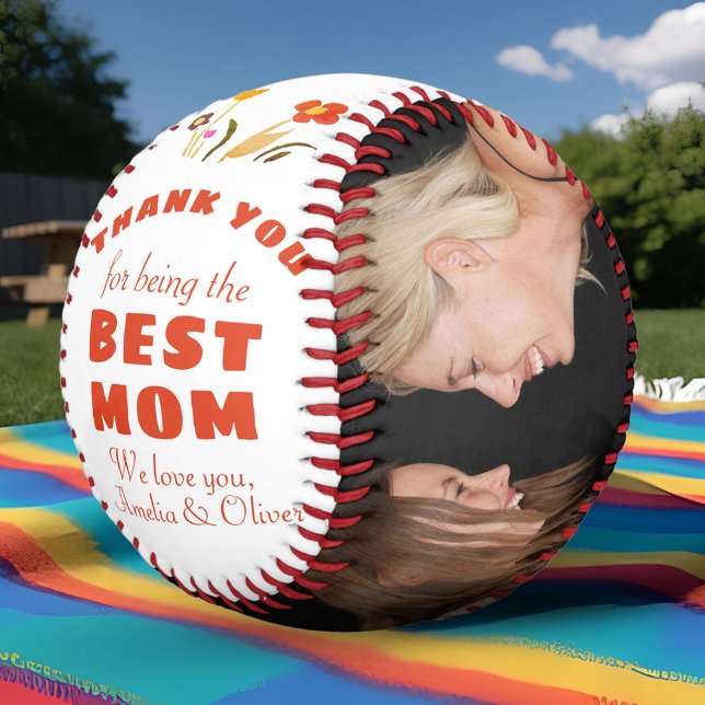 Balle De Softball Merci Meilleure maman Fleur Mère de Fête Photo (Créateur téléchargé)