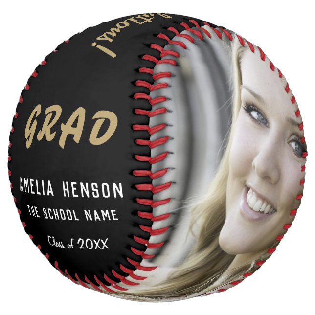 Balle De Softball Moderne Black Grad Félicitations Graduation Photo (Incliné)