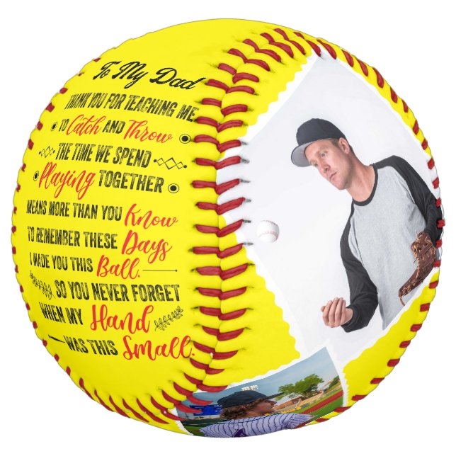 Balle De Softball Mon Père Merci Pour M'Enseigner Softball 4 Photos (Incliné)