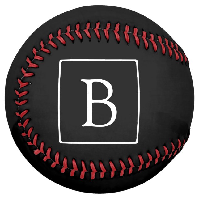 Balle De Softball Monogramme Classique Simple | Noir avec Texte Blan (Devant gauche)