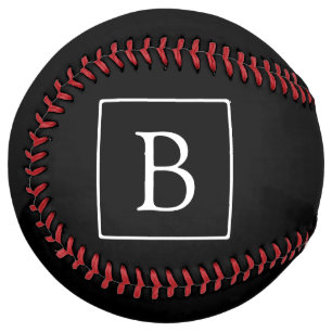 Balle De Softball Monogramme classique simple Texte noir et blanc