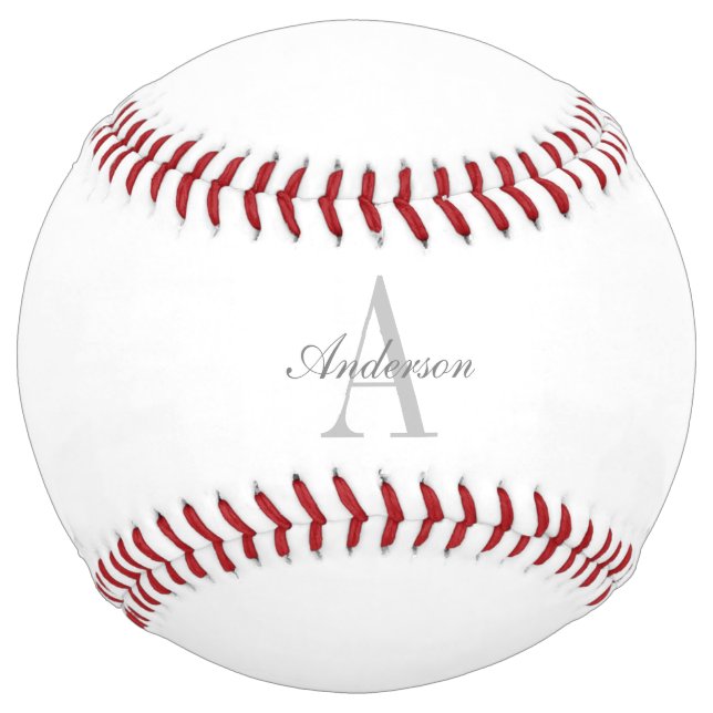 Balle De Softball Monogramme élégant blanc et gris (Devant)