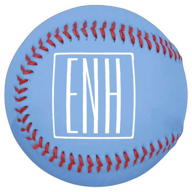 Balle De Softball Monogramme Initial 3 Moderne Gras | Bleu Clair (Devant gauche)