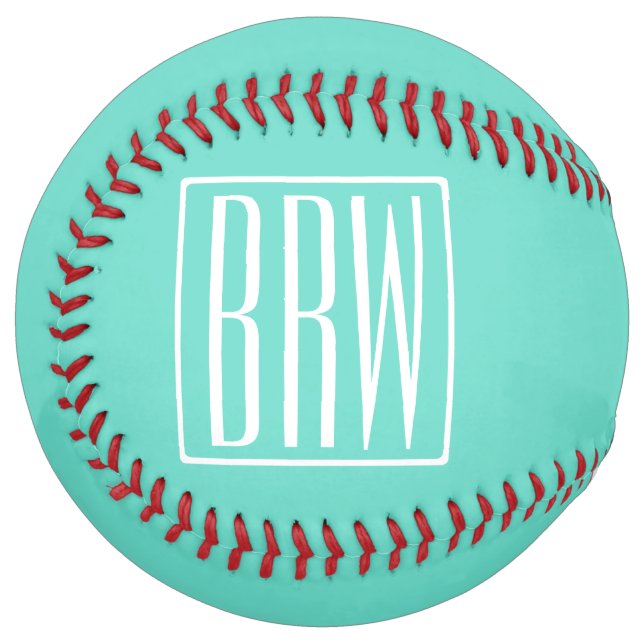 Balle De Softball Monogramme Initiales 3 Modernes Gras | Blanc Sur A (Devant gauche)