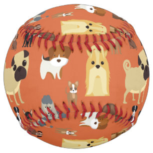 Balle De Softball motif de chiens arrière - plans orange.