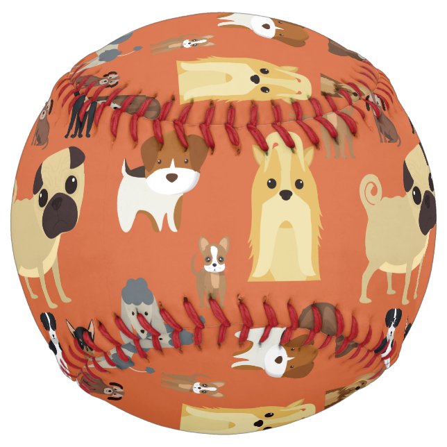 Balle De Softball motif de chiens arrière - plans orange. (Devant)