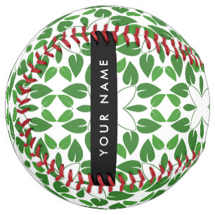 Balle De Softball Motif de feuille, feuilles vertes, votre nom