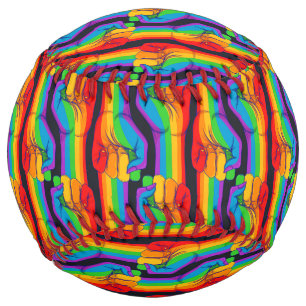 Balle De Softball Motif de poing arc-en-ciel