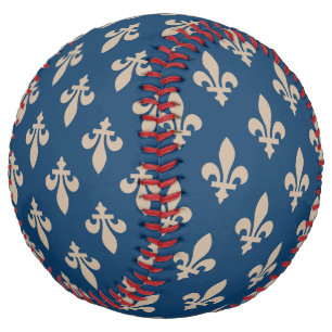 Balle De Softball Motif Fleur de Lis, Royal Français, Crème sur Bleu