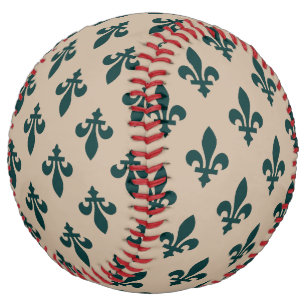 Balle De Softball Motif Fleur de Lis, Vert Royal Français sur Crème
