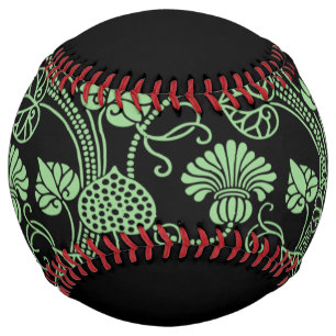 Balle De Softball Motif floral antique noir et vert