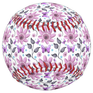 Balle De Softball Motif floral papillon violet Cottagecore mignon