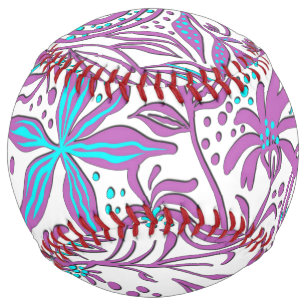 Balle De Softball Motif floral paresseux sur fond blanc