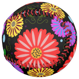 Balle De Softball Motif floral rétro lumineux d'art folklorique colo