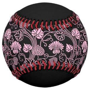 Balle De Softball Motif floral rétro rose sur fond noir