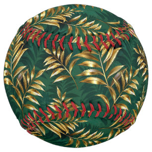 Balle De Softball Motif sans couture avec des fougères dorées