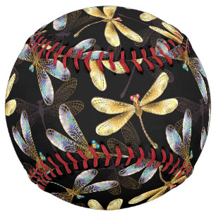 Balle De Softball Motif sans couture avec libellules d'or