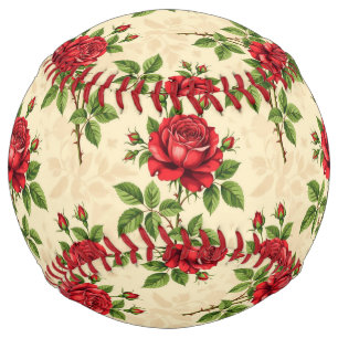 Balle De Softball Motif vintage de rose rouge
