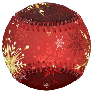 Balle De Softball Noël Golden Snowflakes sur Arrière - plan rouge