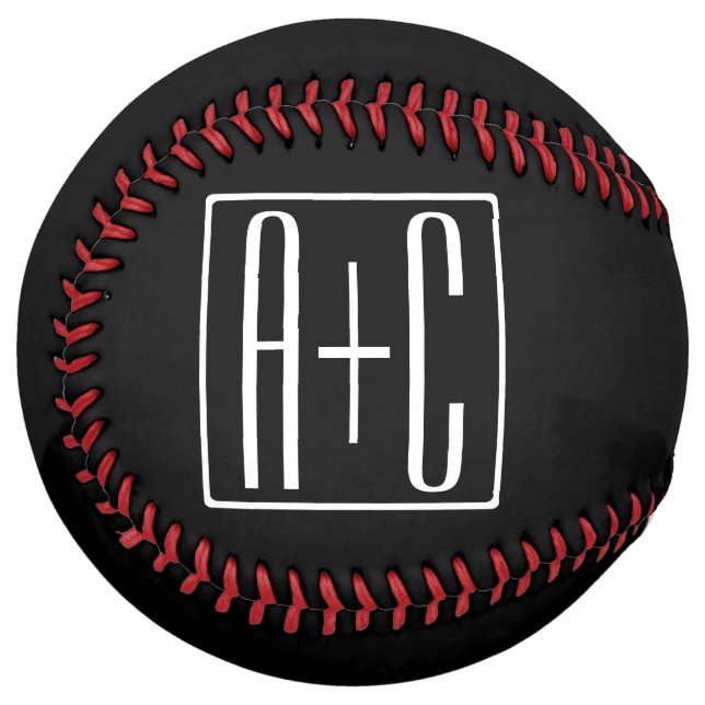 Balle De Softball Noir & Blanc | Initiales de couples (Devant gauche)