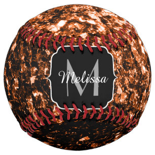 Balle De Softball Nom de monogramme scintillant de faux bronze foncé