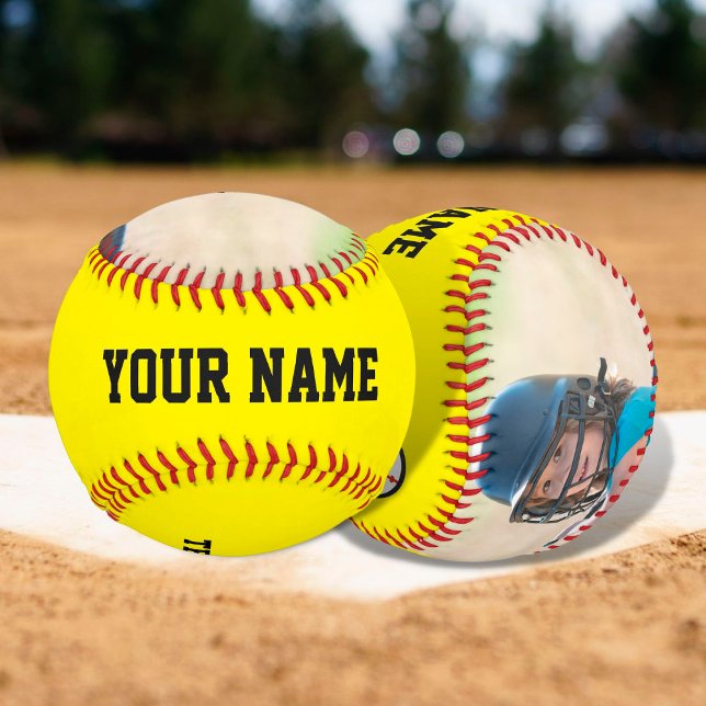 Balle De Softball Nom d'équipe personnalisé Numéro Date Photo Softba (Créateur téléchargé)