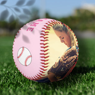 Balle De Softball Nom Numéro Photo Équipe Rose Personnalisée Joueur 