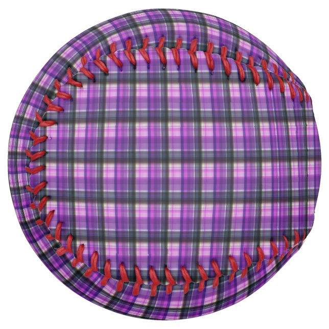 Balle De Softball Papier Tartan Violet Vérifié, (Devant gauche)