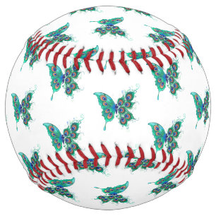 Balle De Softball Papillon aux plumes de paon vert