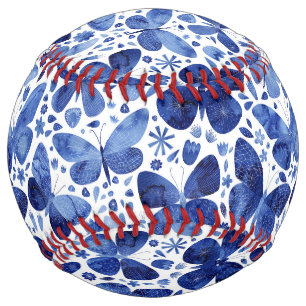Balle De Softball Papillons Aquarelle Indigo Blue