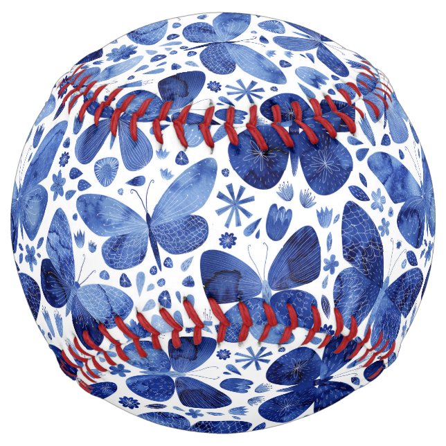 Balle De Softball Papillons Aquarelle Indigo Blue (Devant)