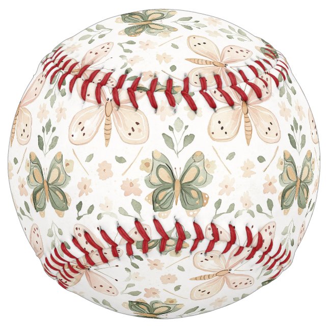 Balle De Softball Papillons roses verts (Devant)