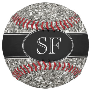 Balle De Softball Parties scintillant Faux et Monogramme noir