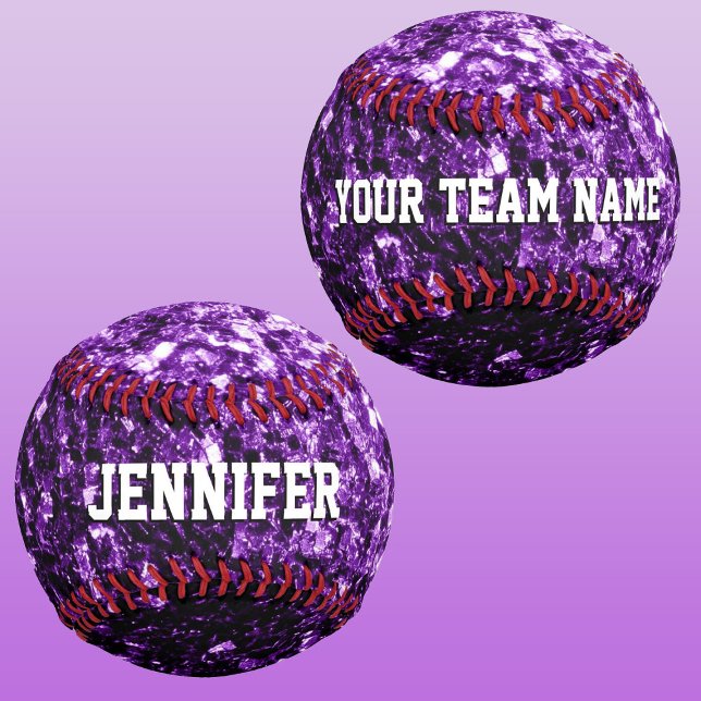 Balle De Softball Parties scintillant violet foncé scintille Votre n (Dark purple glitter sparkles bling Your name Team Custom Softball ball for girls. )