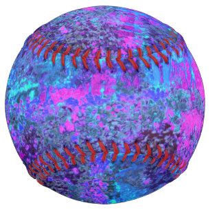 Balle De Softball Paysage impressioniste rose chaud et bleu