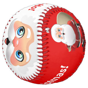 Balle De Softball Père Noël Souriant Avec Un Sacoche Plein De Cadeau
