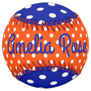 Balle De Softball Point Polka bleu orange et blanc personnalisé