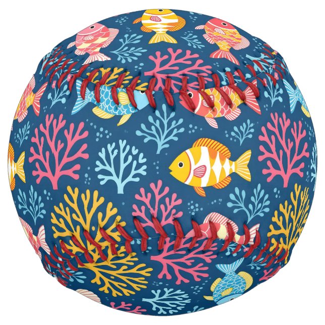 Balle De Softball Poisson et corail bleu nautique (Devant)