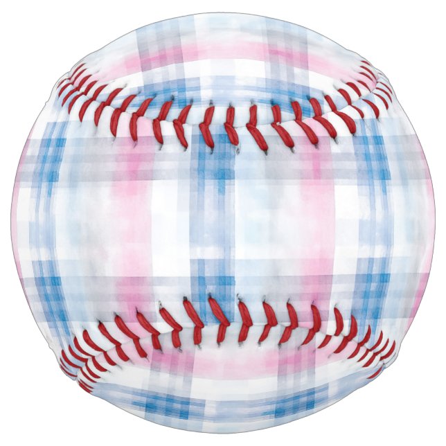 Balle De Softball Rayures Ecossaises Roses Bleues (Devant)