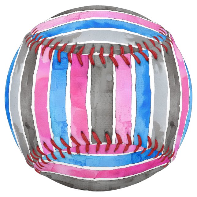 Balle De Softball Rayures Gris Fumé Rose Bleu (Devant)