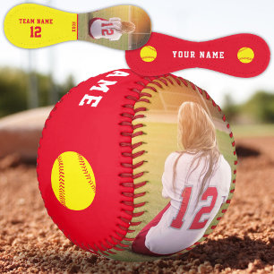 Balle De Softball Red Yellow Team Name & Player Name Number Photo