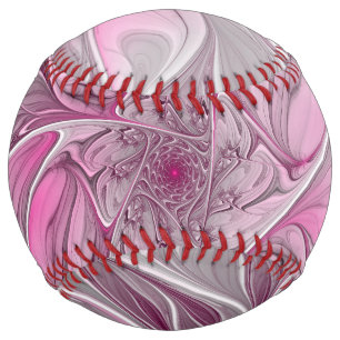 Balle De Softball Rêve de fleur rose fractal, Motif d'Imaginaire flo