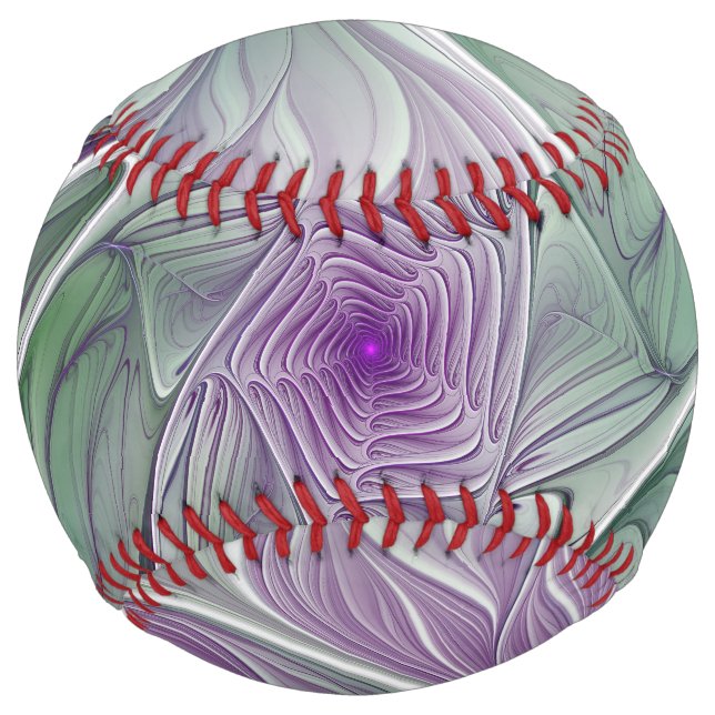 Balle De Softball Rêve de fleurs, Abstrait violet vert Fractal Art (Devant)