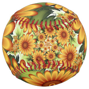 Balle De Softball Rêve Floral, Art Fractal Moderne Abstrait Fleur