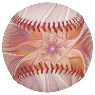 Balle De Softball Rêve floral rose doux Fleur d'art fractal Abstrait