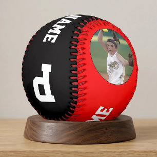 Balle De Softball Rouge Noir Personnalisé Photo Joueuse Softball Nom