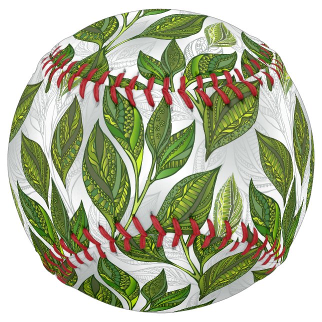 Balle De Softball Seamless Pattern with Green Tea Leaves (Devant)