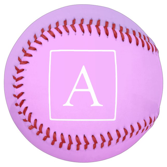 Balle De Softball Simple Monogramme | Ombré Rose/Violet Subtil (Devant gauche)